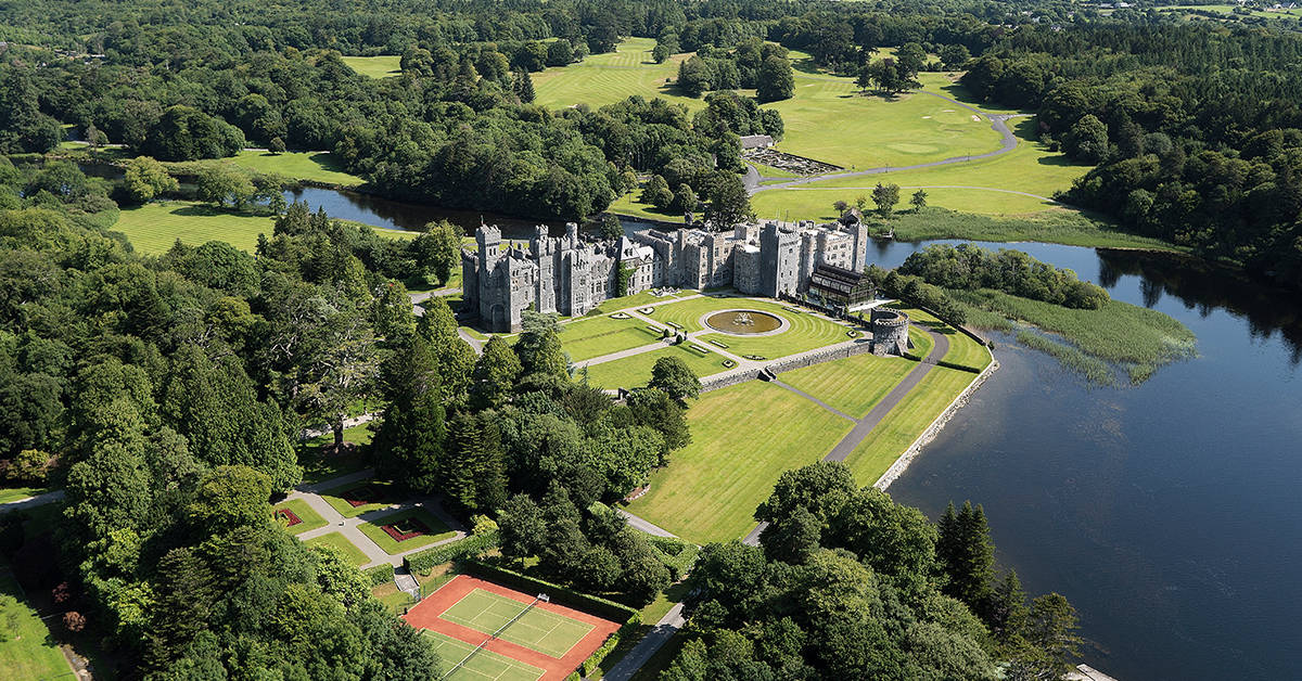 An aerial view of Ashford Castle in Ireland. Image credit: Ashford Castle.
