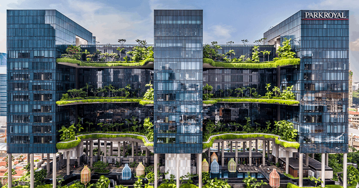 PARKROYAL on Pickering has an abundance of green space surrounding its exterior. Image credit: PARKROYAL on Pickering
