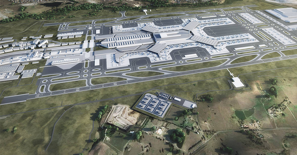 An aerial render of the proposed Western Sydney Airport. Image credit: Western Sydney Airport