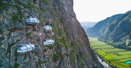 Stay on the edge of a cliff with Skylodge Adventure Suites for a unique holiday experience. Image credit: Natura Vive