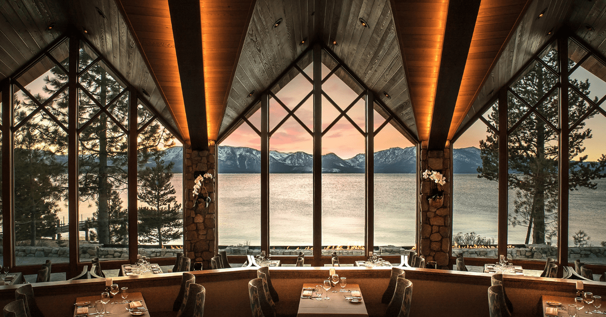 Enjoy views of Lake Tahoe from your table at Edgewood Restaurant. Image credit: The Lodge at Edgewood Tahoe