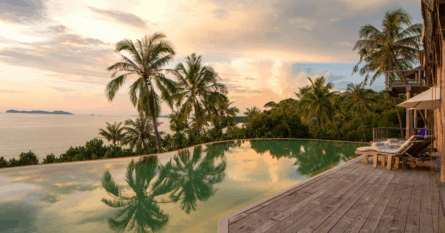 Watch the sun sink on the horizon from your private pool. Image credit: Soneva Kiri