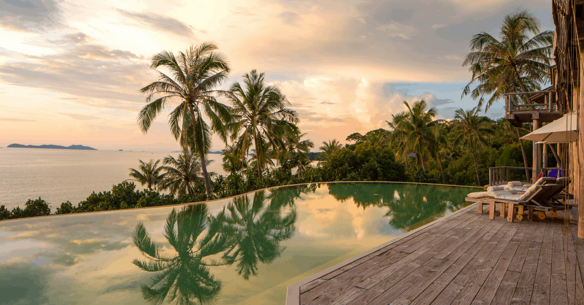 Watch the sun sink on the horizon from your private pool. Image credit: Soneva Kiri