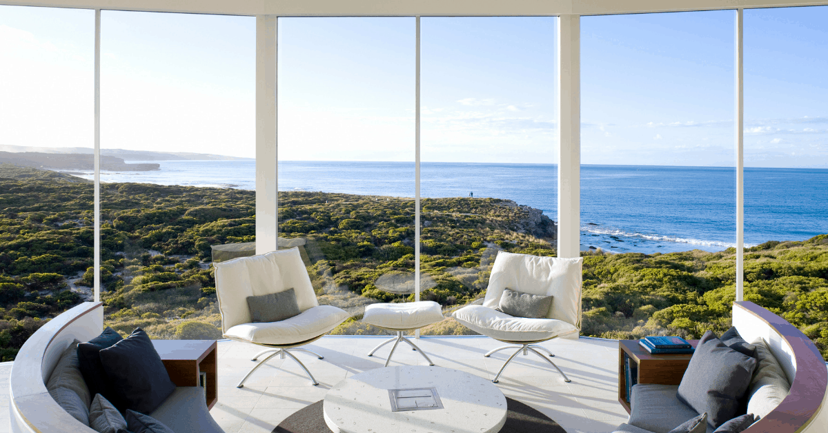 The view from the Osprey Pavilion Lounge at Southern Ocean Lodge. Image credit: Southern Ocean Lodge