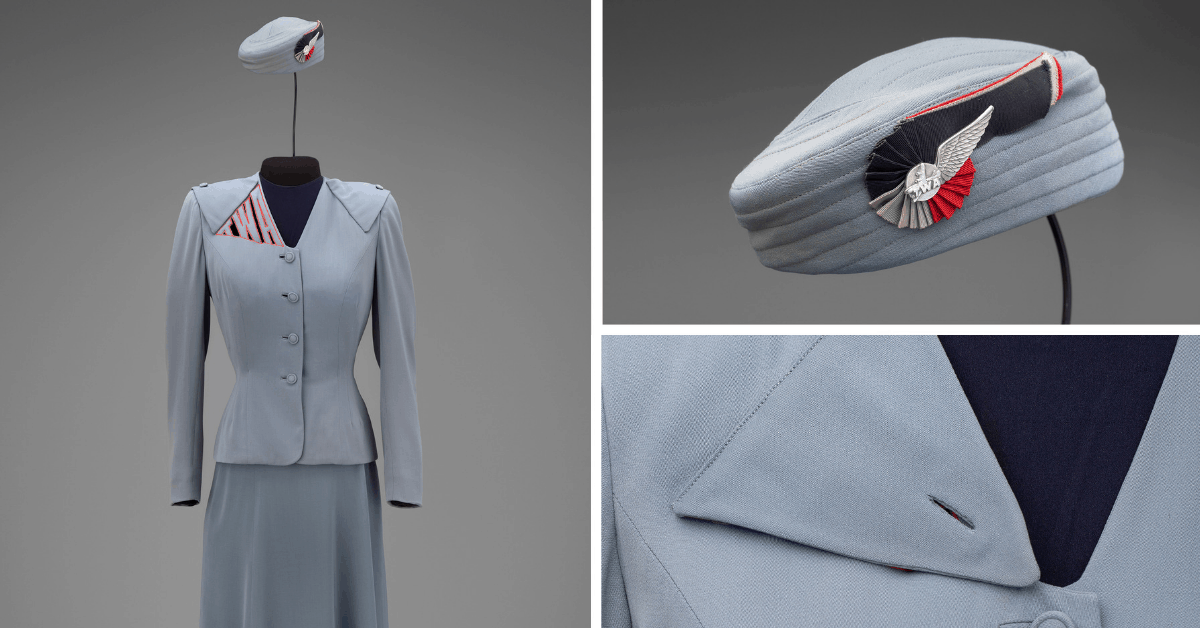 Transcontinental & Western Air (TWA) hostess uniform, 1944. Image credit: SFO Museum Collection