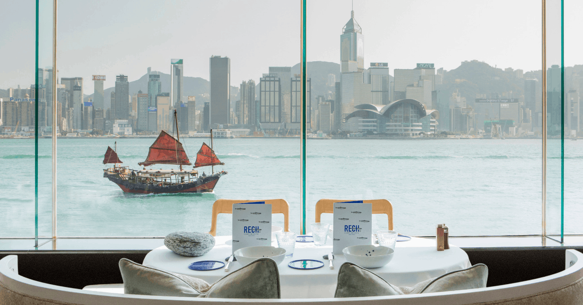 Take in gorgeous views of Victoria Harbour from the in-house restaurant Rech. Image credit: InterContinental Hong Kong