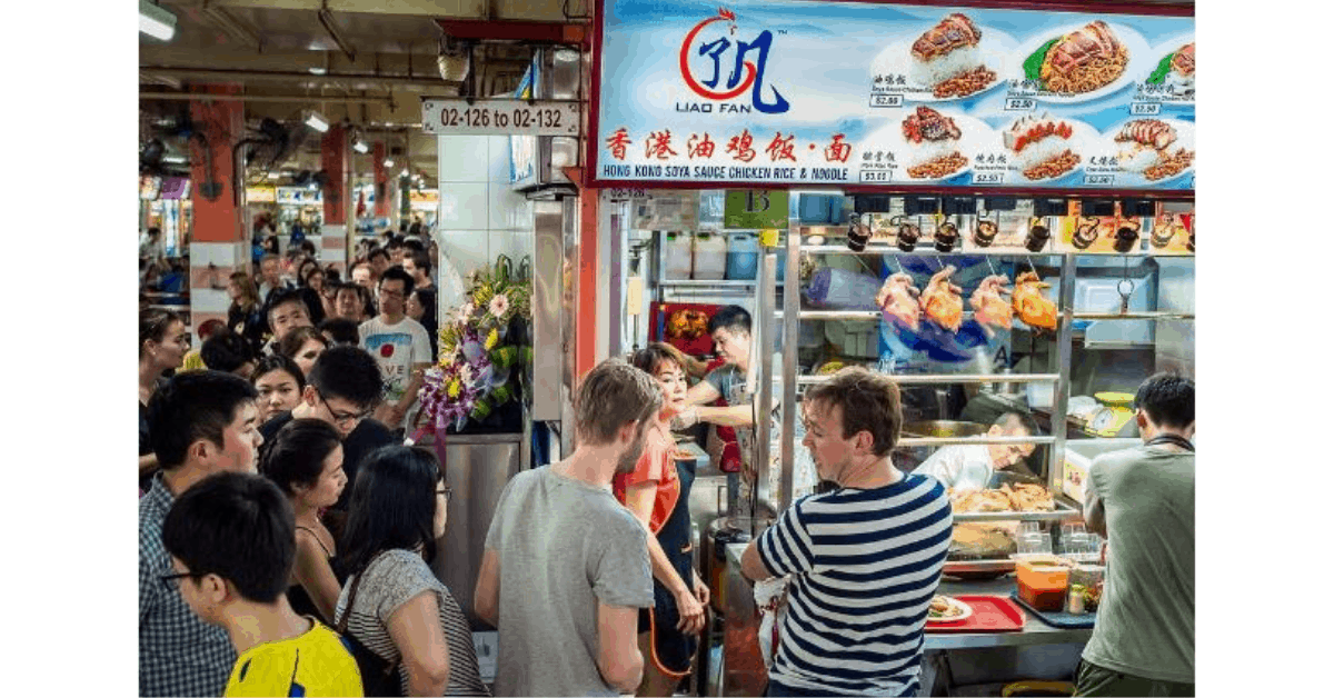 Queues outside Chan Hong Meng’s hawker stall Liao Fan Soya Sauce Chicken Rice & Noodle Shop front. Image credit: Supplied