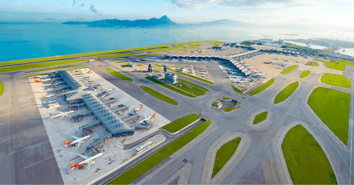 Aerial view of Hong Kong International Airport (HKG)