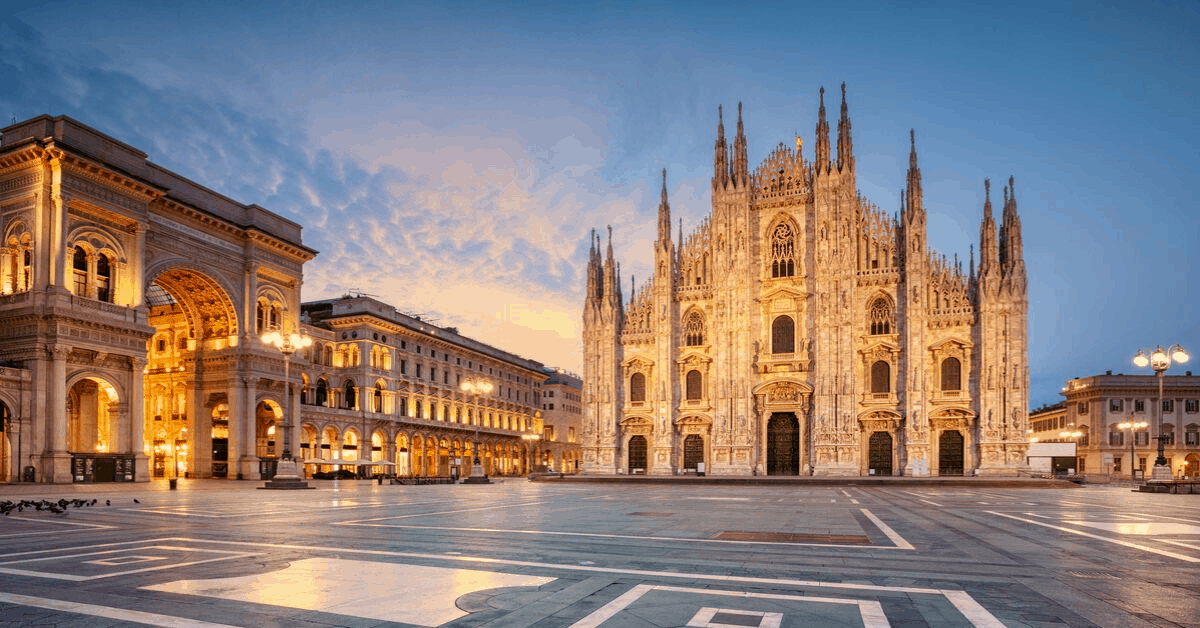 Milan Duomo at dawn. Image credit: RudyBalasko/iStock