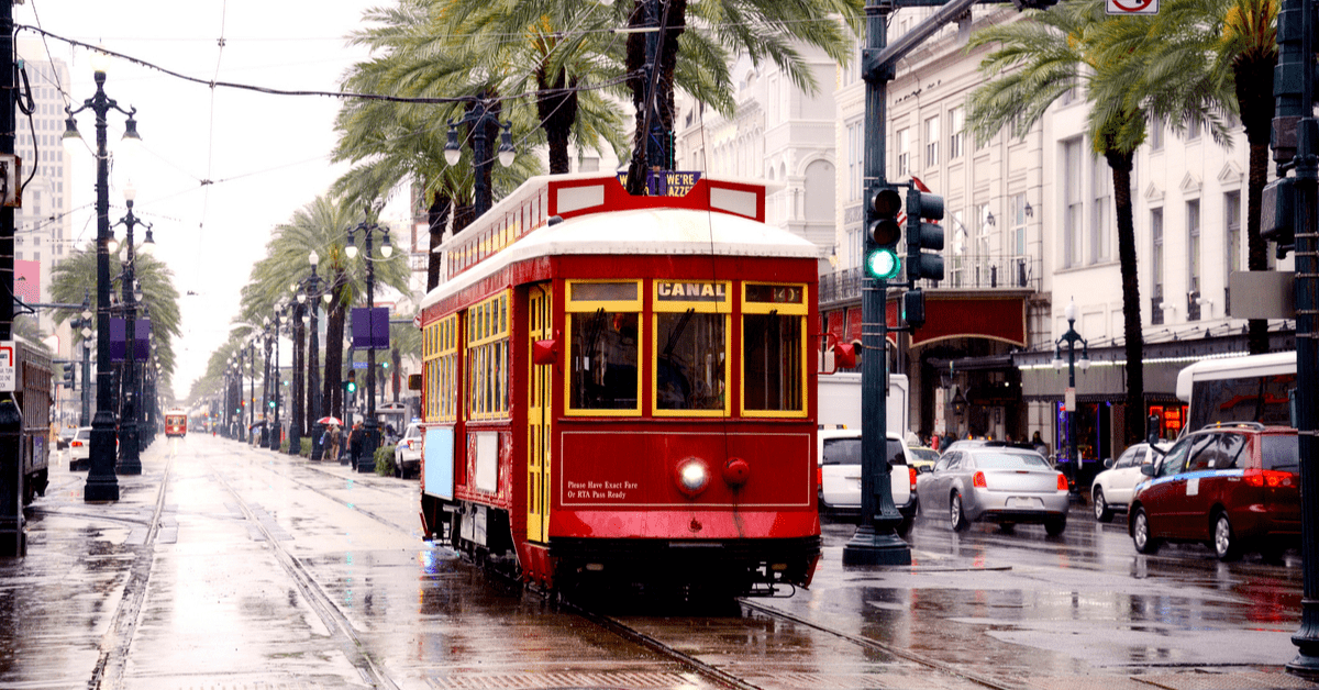 A streetcar on a rainy day in New Orleans. Image credit: Lisa-Blue/iStock