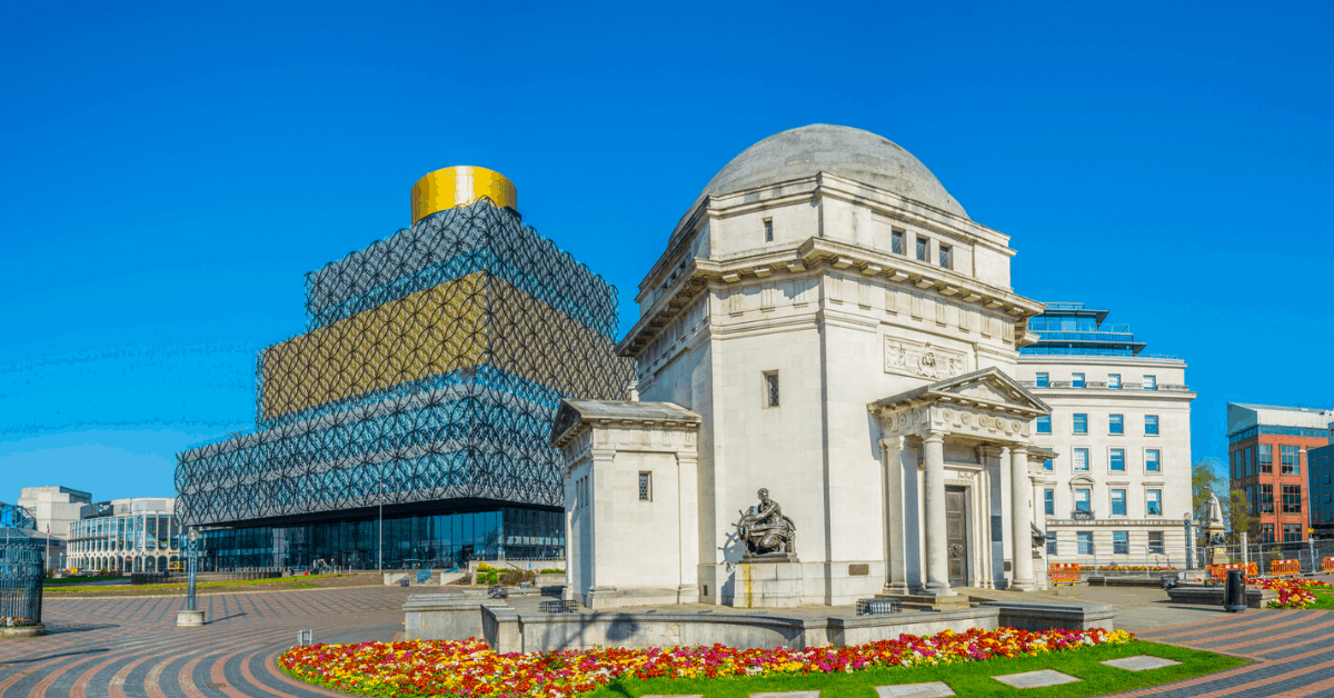 Hall of Memory, Library of Birmingham and Baskerville house. Image credit: trabantos/iStock