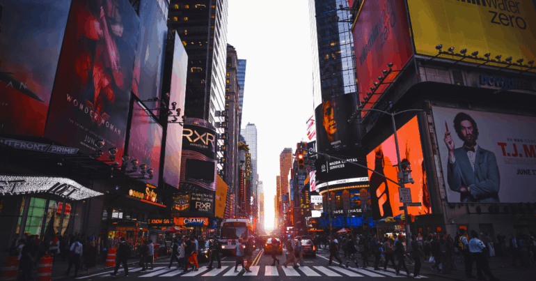 Times Square, New York City. Image credit: Luca Bravo/Unsplash