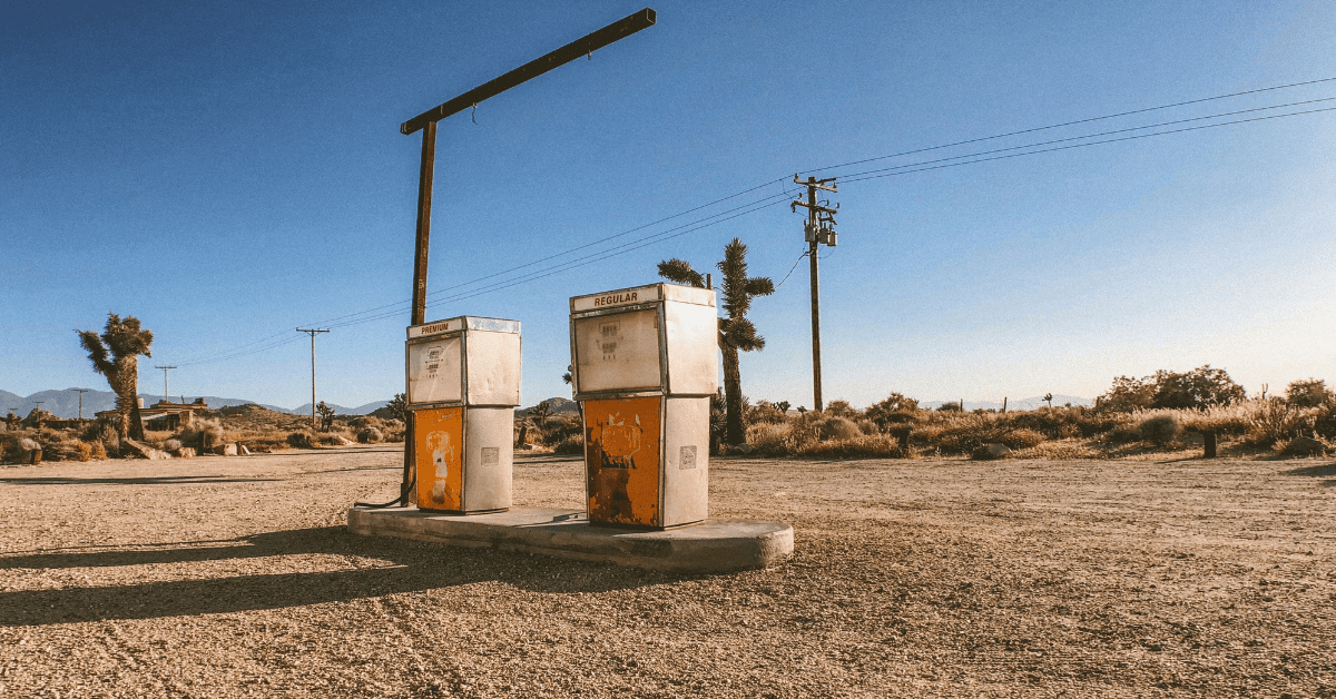 Old, out of service gas station in the desert.