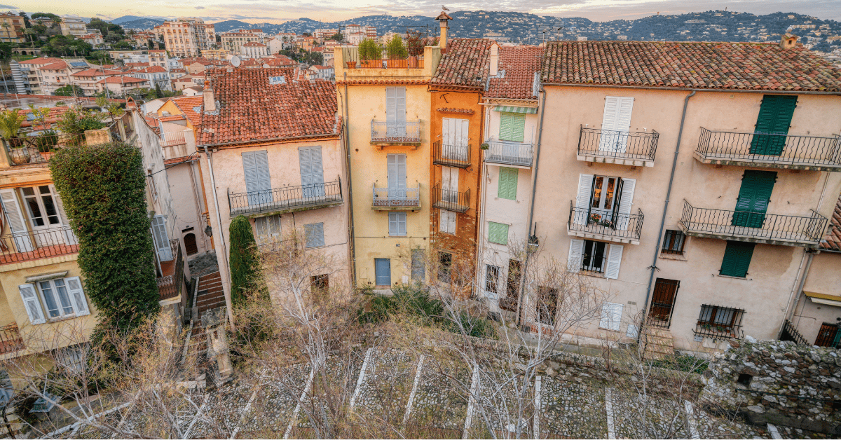 A picture of old houses in Le Suquet area of Cannes.